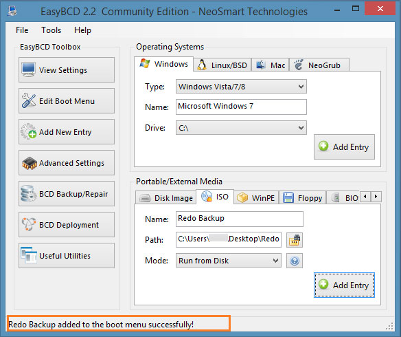 EasyBCD sẽ hiển thị thông báo thêm thành công tùy chọn Boot từ ISO cho Windows. Hướng dẫn thiết lập Boot từ tập tin ISO cho máy tính