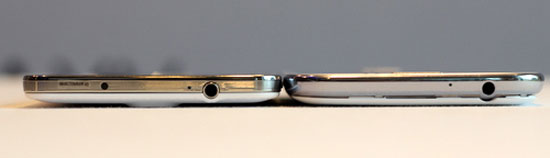 Note 3 mỏng hơn 1,1 mm so với model tiền nhiệm và đỉnh máy có thêm cổng hồng ngoại. Galaxy Note 3 đọ dáng với Galaxy Note II