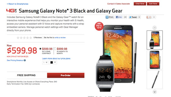 Giá bán Galaxy Note 3  của hãng Verizon Galaxy Note 3 được bán giá 700 USD