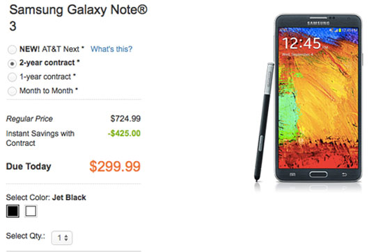 Giá bán Galaxy Note 3  của hãng AT&T Galaxy Note 3 được bán giá 700 USD