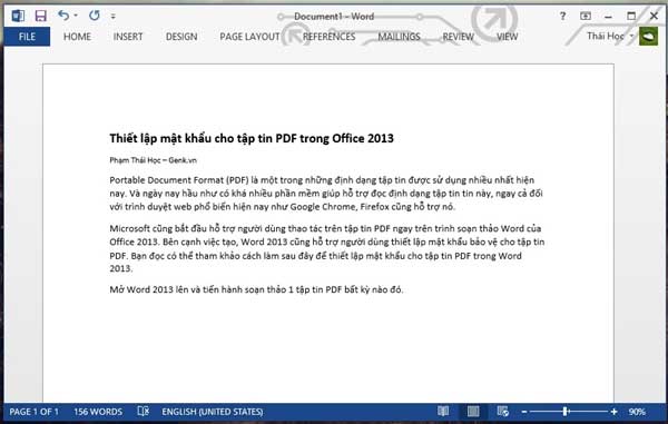 Thiết lập mật khẩu cho tập tin PDF trong Office 2013