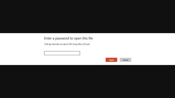 Hộp thoại yêu cầu nhập mật khẩu sẽ xuất hiện. Thiết lập mật khẩu cho tập tin PDF trong Office 2013