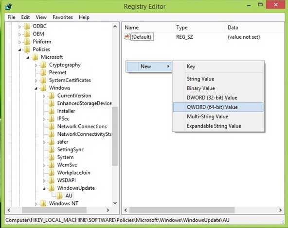 Chọn QWORD (64-bit) Value Tắt tính năng tự động khởi động lại trên Windows 7/8/8.1