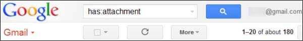 Gõ từ khóa "has:attachment" vào ô tìm kiếm Gmail.  Mẹo tăng dung lượng miễn phí cho tài khoản Google