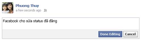 Facebook cho phép sửa status đã đăng