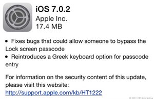 Apple ra bản cập nhật iOS 7.0.2 sửa lỗi màn hình khóa