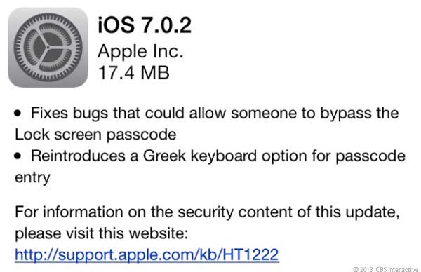 Apple ra bản cập nhật iOS 7.0.2 sửa lỗi màn hình khóa