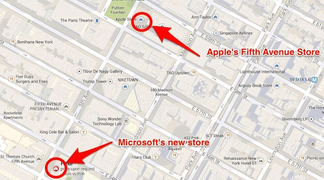 Cửa hàng của Microsoft thực sự cách Apple Store chẳng bao xa
