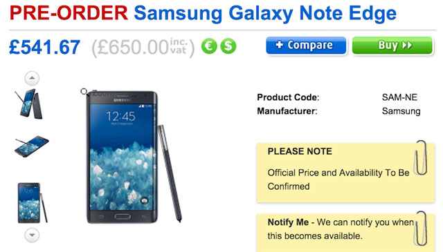 Samsung Galaxy Note Egde Samsung Galaxy Note Egde có giá 650 bảng ở Anh?