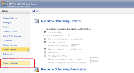Hình 8: Mục các thiết lập Resource xuất hiện khi có một Resource mailbox