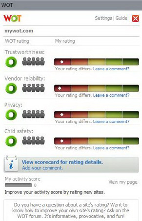 Đánh giá độ an toàn của trang web qua màu sắc của WOT Đánh giá độ an toàn của trang web qua màu sắc của WOT