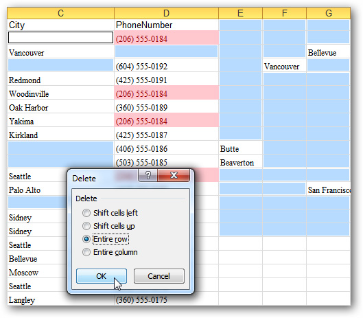 Cách xóa nhanh ô dữ liệu trống trong Excel 2007, 2010