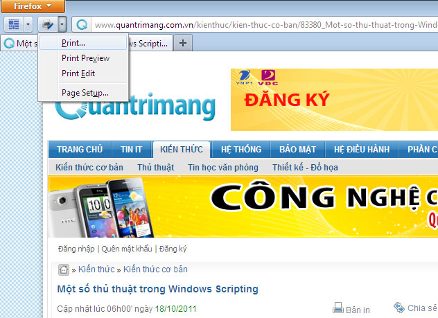 Chỉnh sửa nội dung khi in trang Web trong Firefox