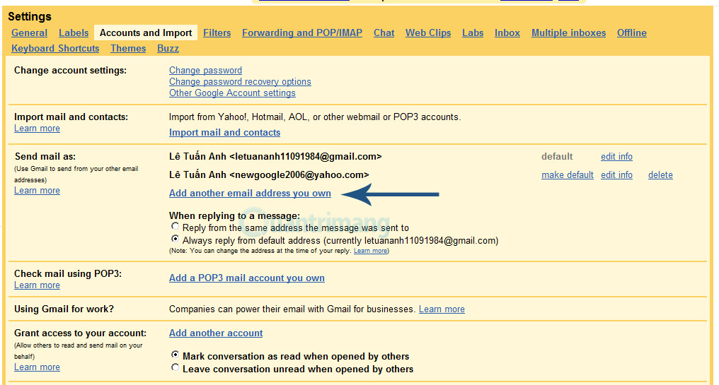 Kết hợp tài khoản email khác với Google Apps trong Gmail