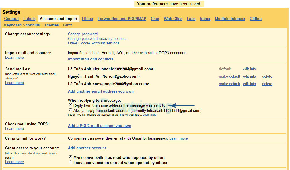 Kết hợp tài khoản email khác với Google Apps trong Gmail