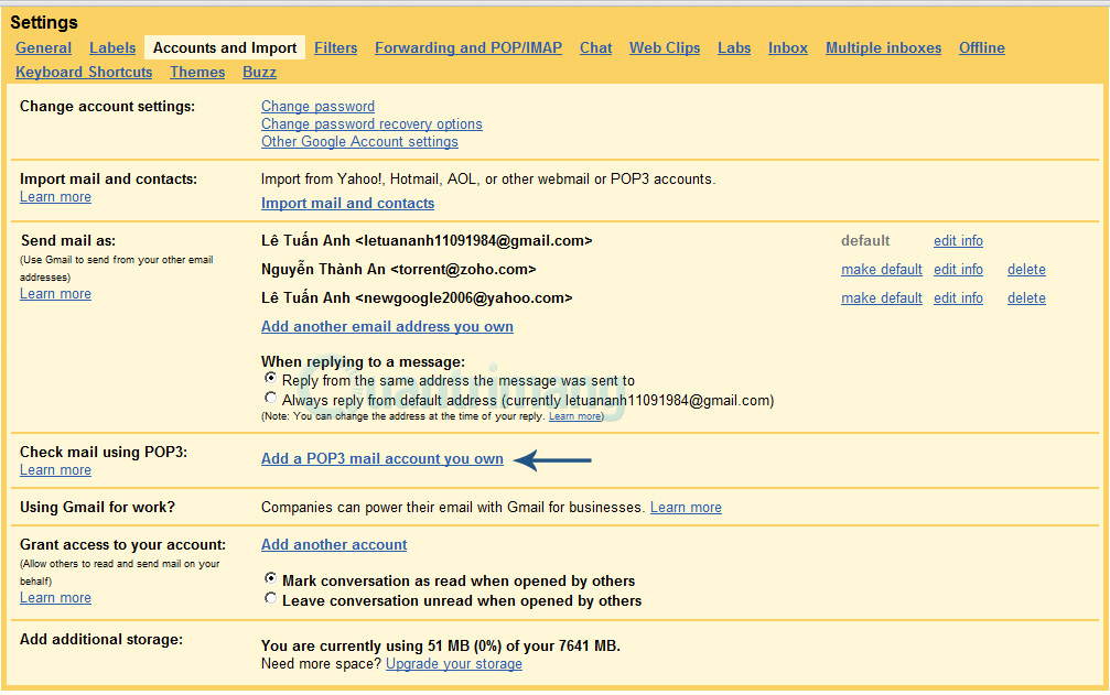 Kết hợp tài khoản email khác với Google Apps trong Gmail