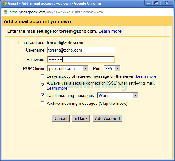 Kết hợp tài khoản email khác với Google Apps trong Gmail