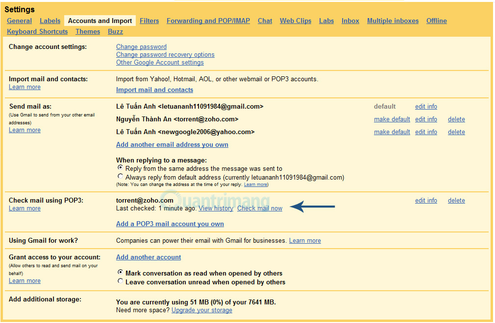 Kết hợp tài khoản email khác với Google Apps trong Gmail