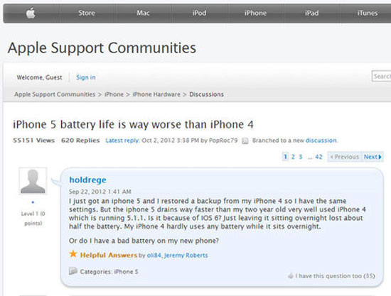 Người dùng phàn nàn iPhone 5 ngốn pin