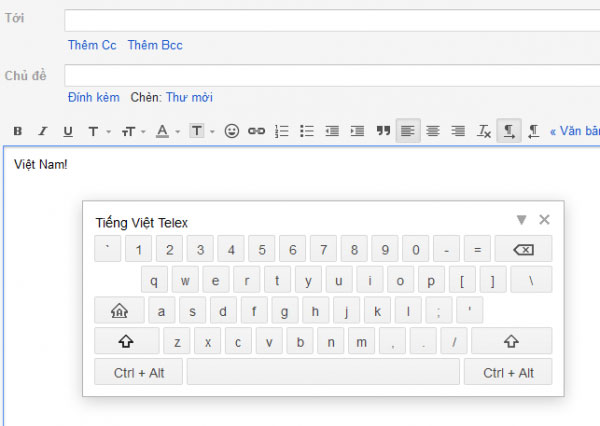 Google đã hỗ trợ bàn phím ảo tiếng Việt cho Gmail