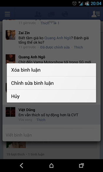 Chọn "Chỉnh sửa bình luận". Hướng dẫn chỉnh sửa bài viết, bình luận Facebook trên Android