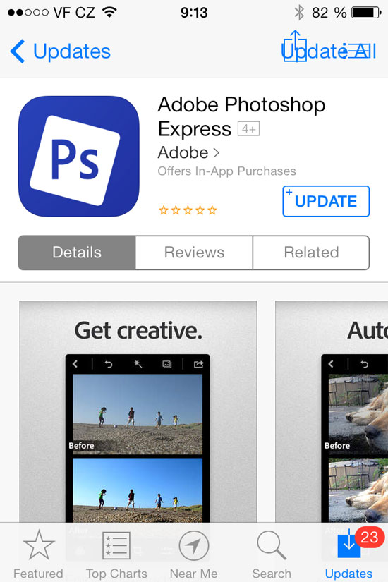 Các tùy chọn hiện ra chèn lên nhau khi cập nhật ứng dụng trong iOS 7 gây khó sử dụng và mất cảm quan. Điểm danh loạt lỗi nhỏ nhưng khó chịu của iOS 7