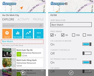 Foursquare cho Windows Phone cập nhật giao diện