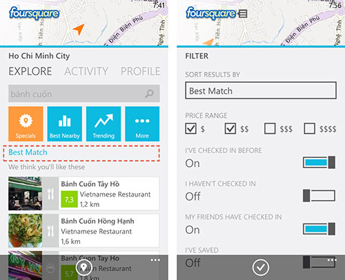 Foursquare cho Windows Phone cập nhật giao diện
