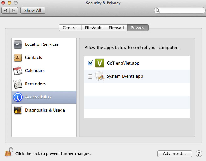 Hướng dẫn kích hoạt GoTiengViet trên OS X Mavericks