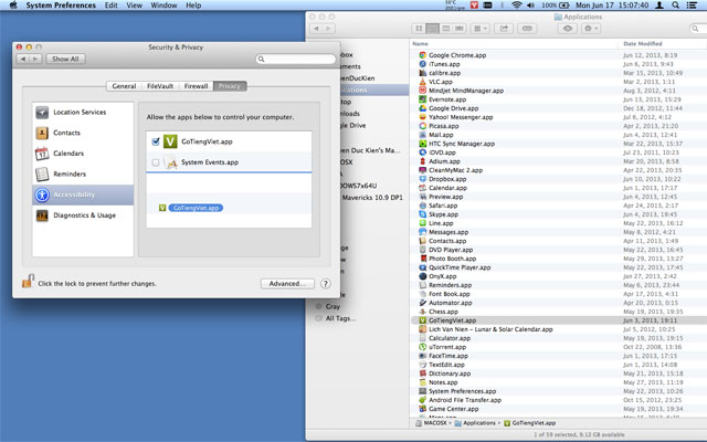 Hướng dẫn kích hoạt GoTiengViet trên OS X Mavericks