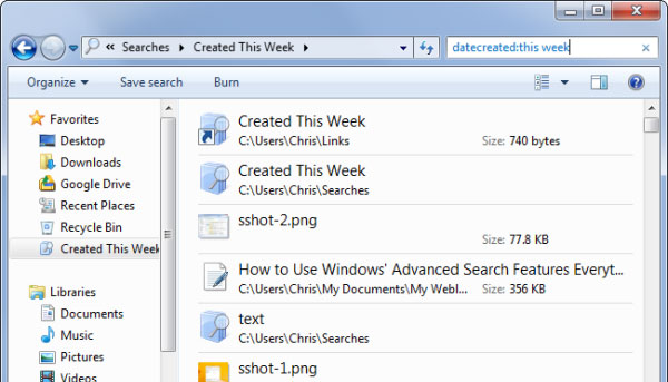 Click vào nút Save search để lưu lại tìm kiếm Những mẹo tìm kiếm tốc độ cao trong Windows