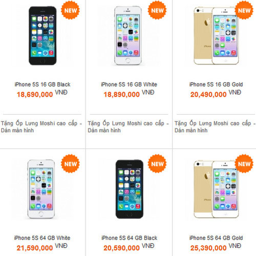 Sự chênh lệch về giá giữa các màu của 5S đang thu hẹp dần. iPhone 5S quay đầu tăng giá