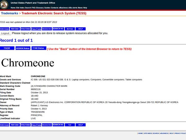 ChromeOne LG đăng ký nhãn hiệu cho loạt thiết bị Chrome OS