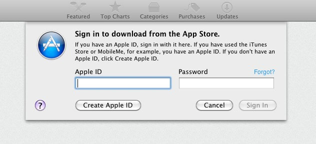 Một cửa sổ xác nhận tài khoản sẽ xuất hiện, bạn hãy tiến hành đăng nhập tài khoản của mình vào. Hướng dẫn nâng cấp miễn phí lên OS X Mavericks