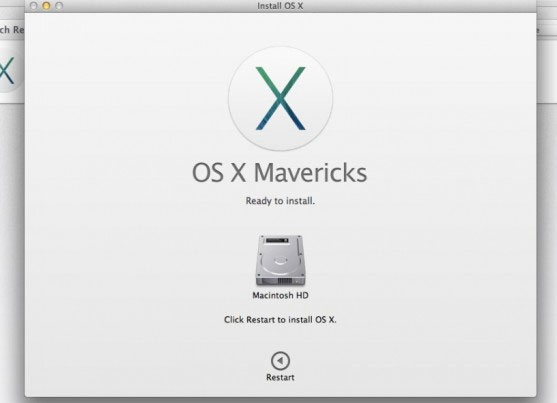 Nhấn Restart để khởi động lại máy Mac Hướng dẫn nâng cấp miễn phí lên OS X Mavericks