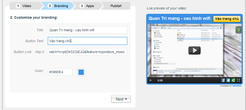 Thêm ứng dụng và liên kết vào video YouTube, Vimeo và Facebook