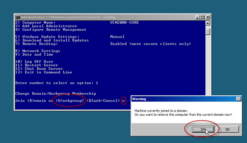 Khắc phục lỗi xảy ra khi gỡ bỏ Windows Server 2008 Server Core khỏi domain