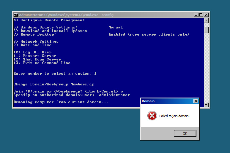 Khắc phục lỗi xảy ra khi gỡ bỏ Windows Server 2008 Server Core khỏi domain