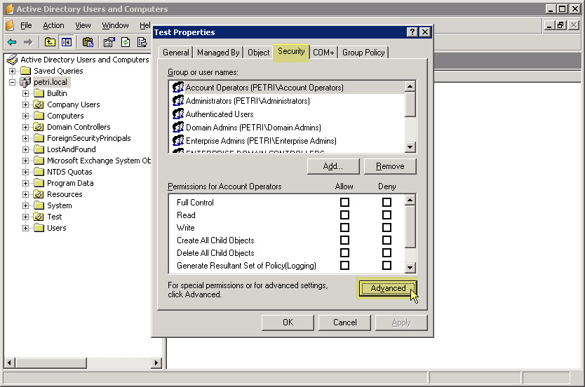 Ngăn chặn việc xóa nhầm dữ liệu trong Windows Server 2003 Active Directory