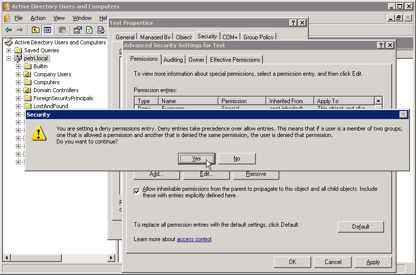 Ngăn chặn việc xóa nhầm dữ liệu trong Windows Server 2003 Active Directory