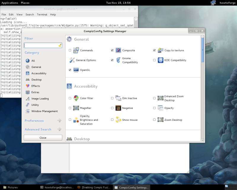 Kích hoạt Compiz trên Fedora 16 GNOME Classic Desktop 