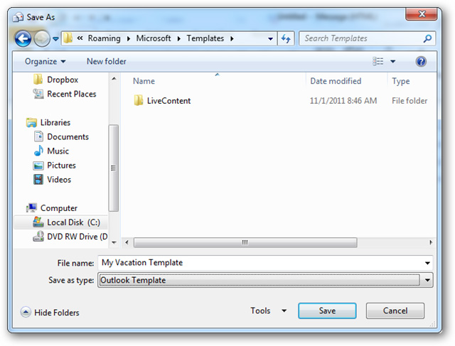 Tạo và sử dụng Template trong Outlook 2010