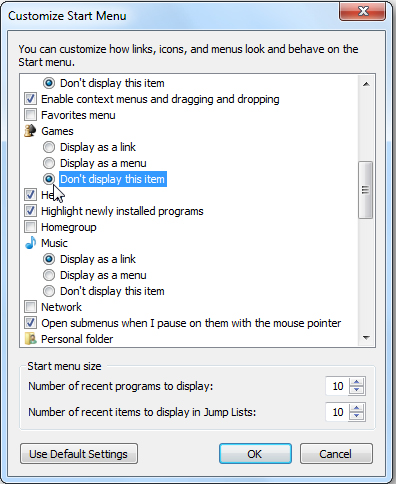Menu Start đơn giản hơn