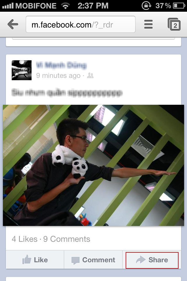 Facebook di động đã có nút Share