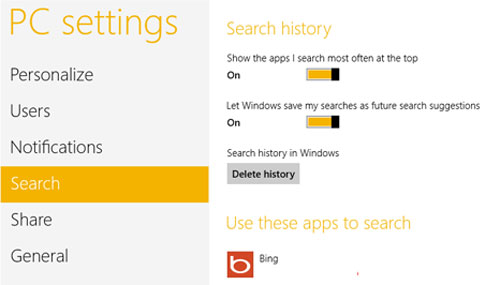 Xóa hoặc vô hiệu hóa lịch sử tìm kiếm trên Windows 8