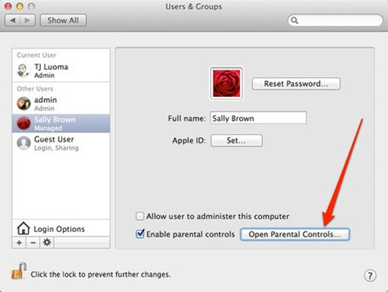 Chọn Open Parental Controls Chặn truy cập website từ máy Mac