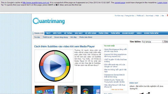 Xem trang web bị lỗi thông qua Cache Những mẹo hữu ích khi tìm kiếm với Google