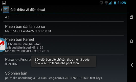 Thông báo Bạn đã trở thành một nhà phát triển Tắt nhanh hiệu ứng chuyển động trên Android