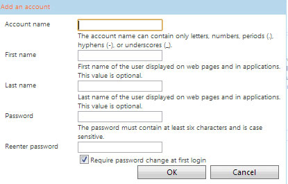Click “Add” để tạo account mới Sử dụng Email theo tên miền với Windows Live Admin Center của Microsoft
