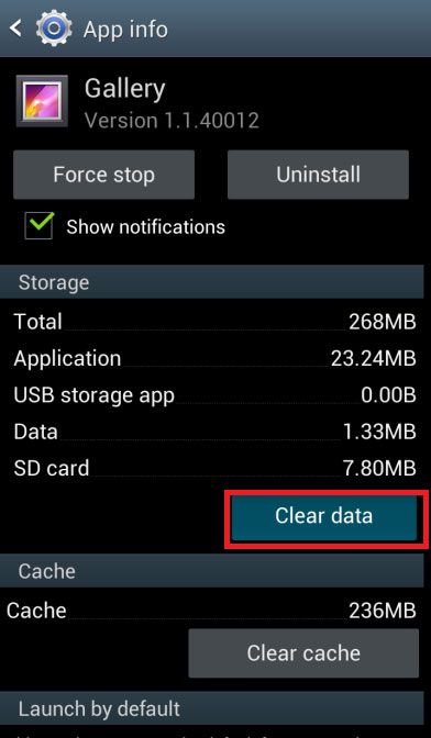 Chọn Clear data Hướng dẫn bạn loại bỏ các thư mục ảnh trống trong máy Android